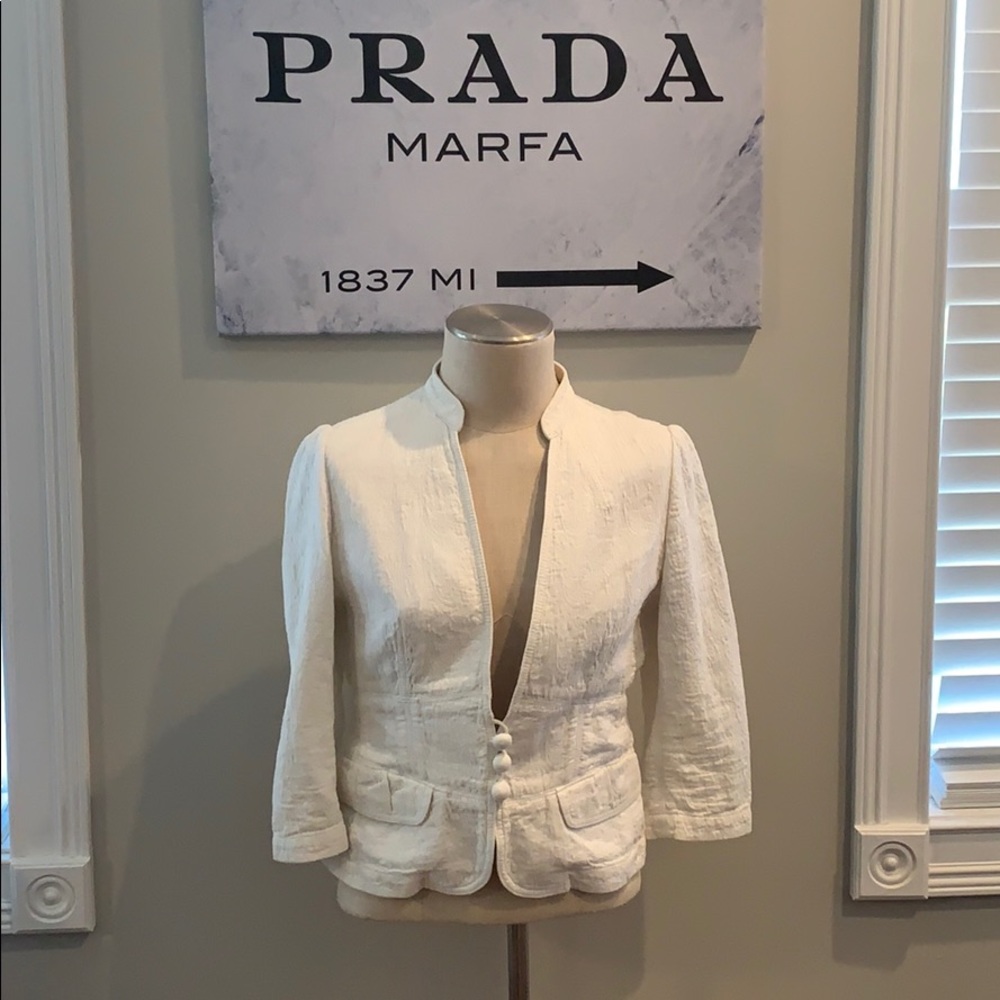 Banana Republic Cream Textured Open-Front Blazer